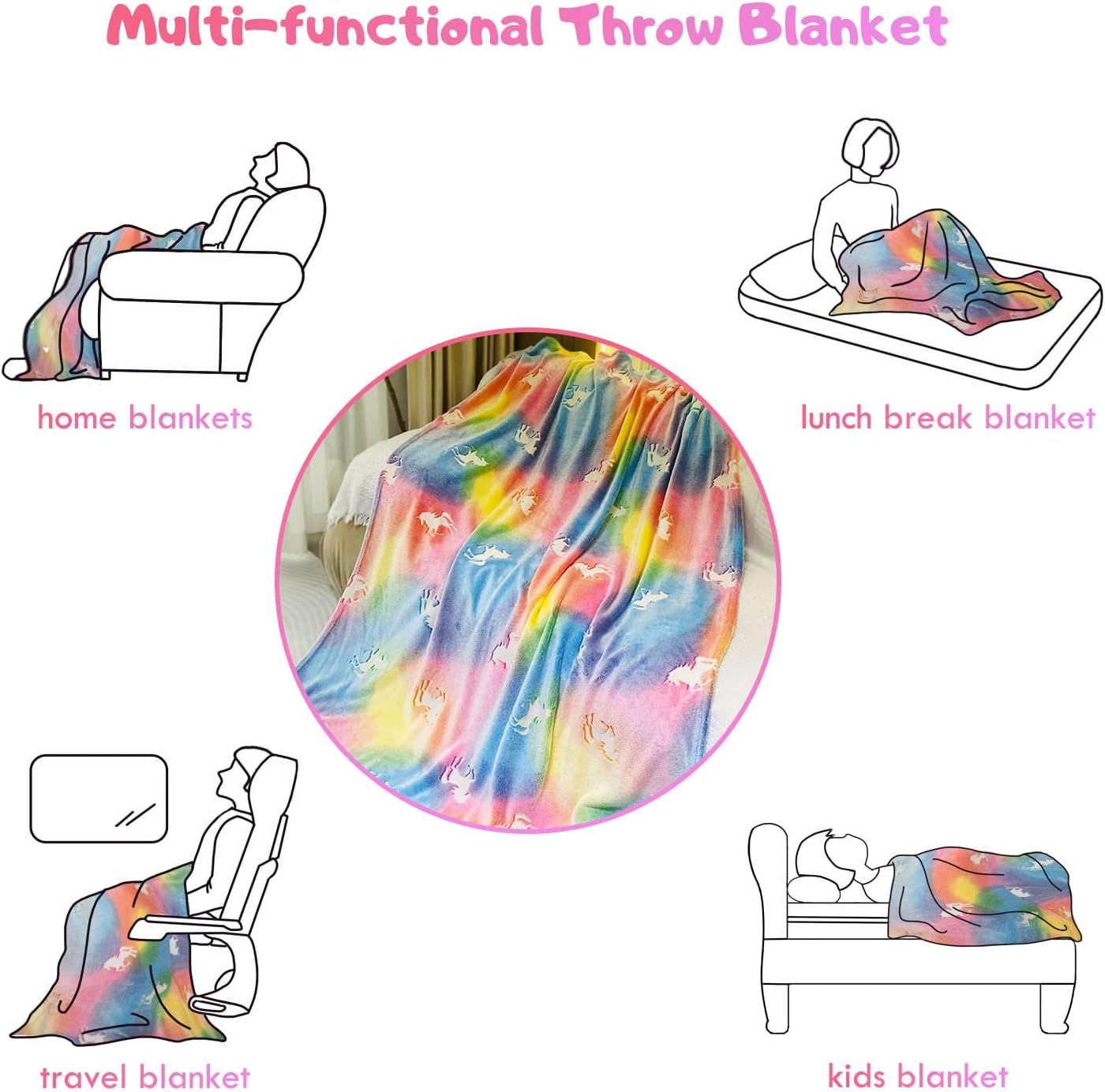 Glow in the Dark Throw Blanket Unicorn - Luminous Kids Blanket (50" x 60")