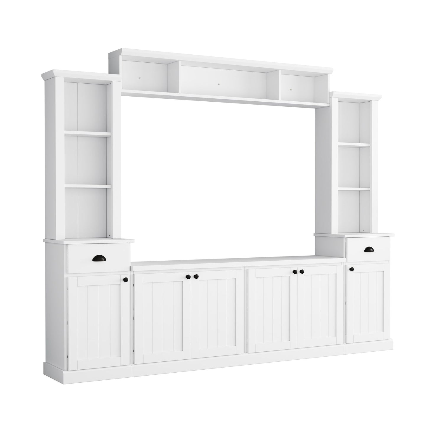 ON-TREND Minimalist Entertainment Wall Unit Set with Bridge for TVs Up to 75'', Modernist Large Media Console for Living Room, White