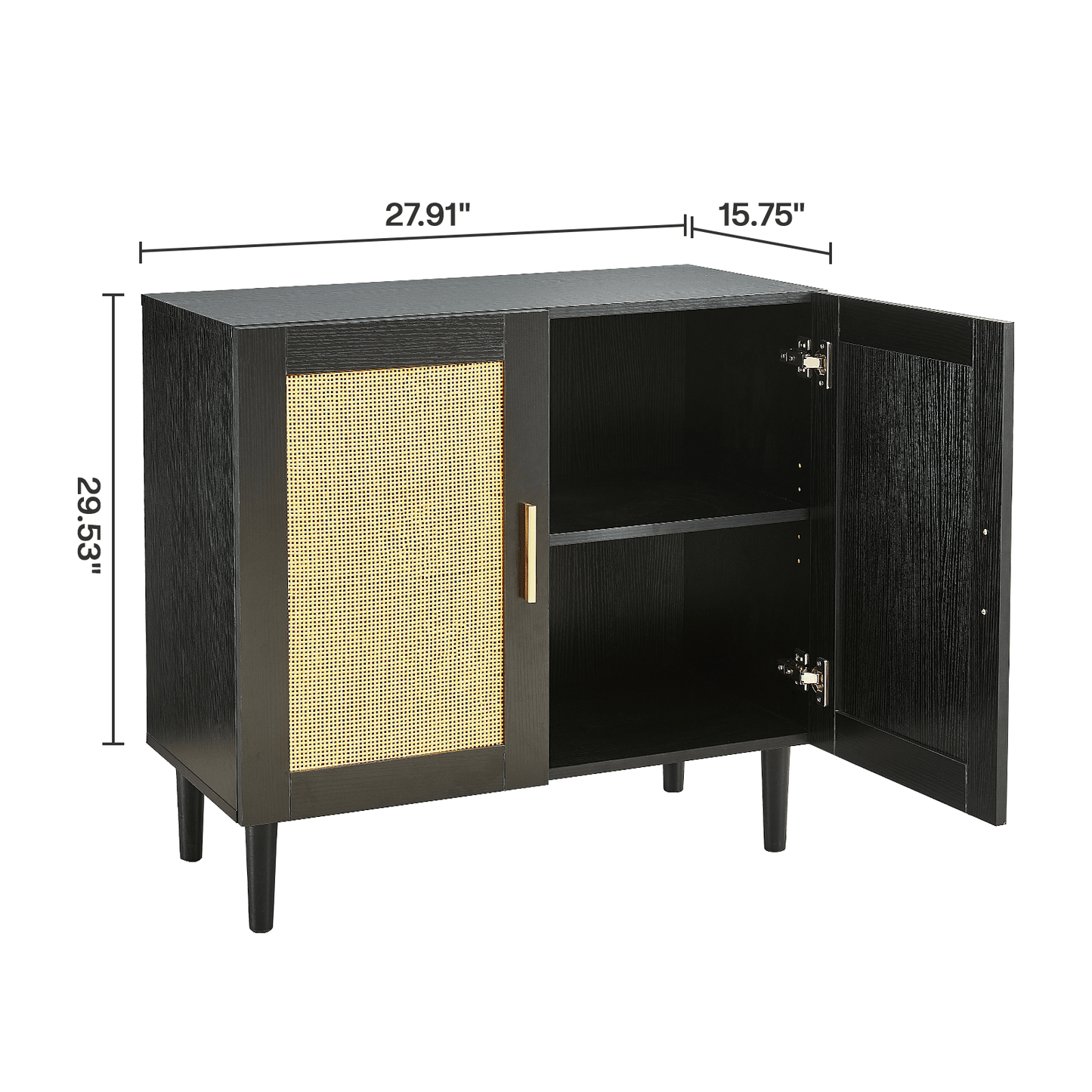 Rattan Side panel buffet cabinet with adjustable shelves, modern console for home