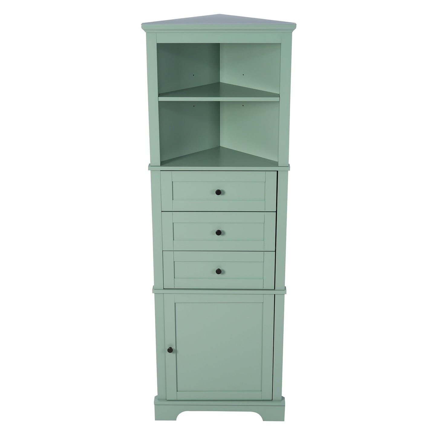 Green Triangle Tall Cabinet with 3 Drawers and Adjustable Shelves for Bathroom, Kitchen or Living Room, MDF Board with Painted Finish