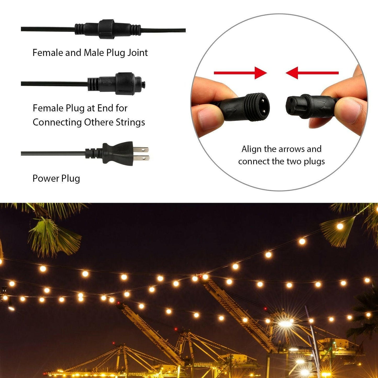 Plug-in Globe String Light Warm White Fairy Light Bulbs Outdoor Water Resistant.