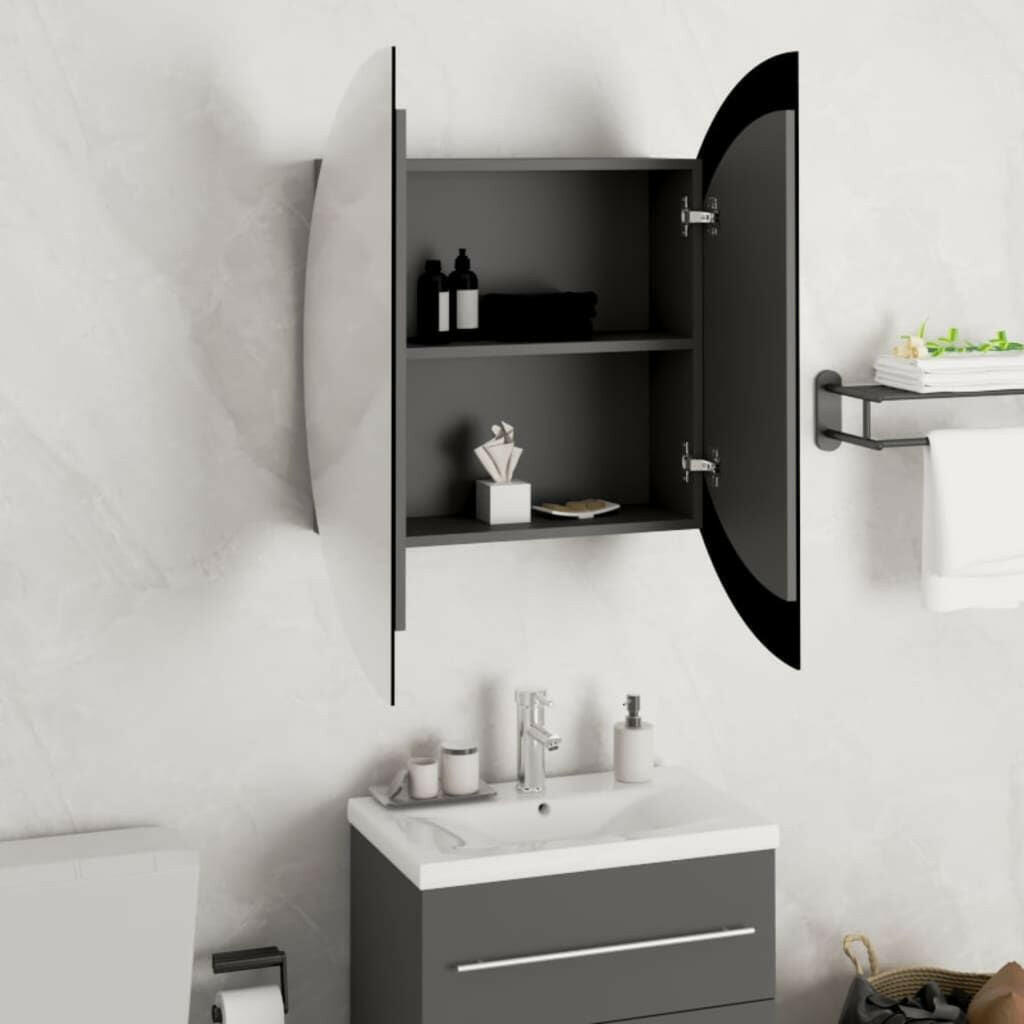 Bathroom Cabinet with Round Mirror&LED Gray 21.3"x21.3"x6.9".