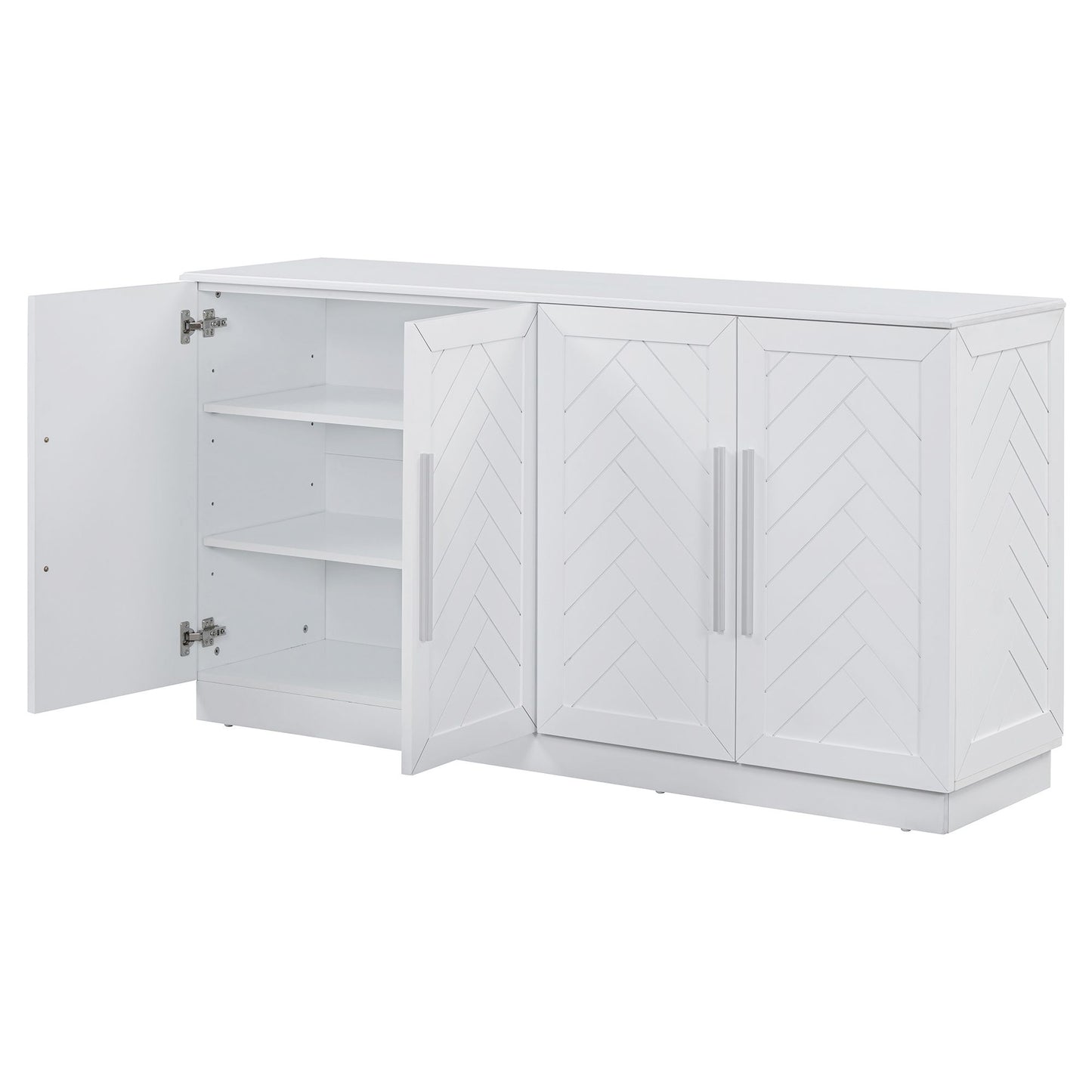 TREXM Sideboard 4 Door Storage Buffet Cabinet with Adjustable Shelves for Kitchen, Dining Room, Living Room (White)