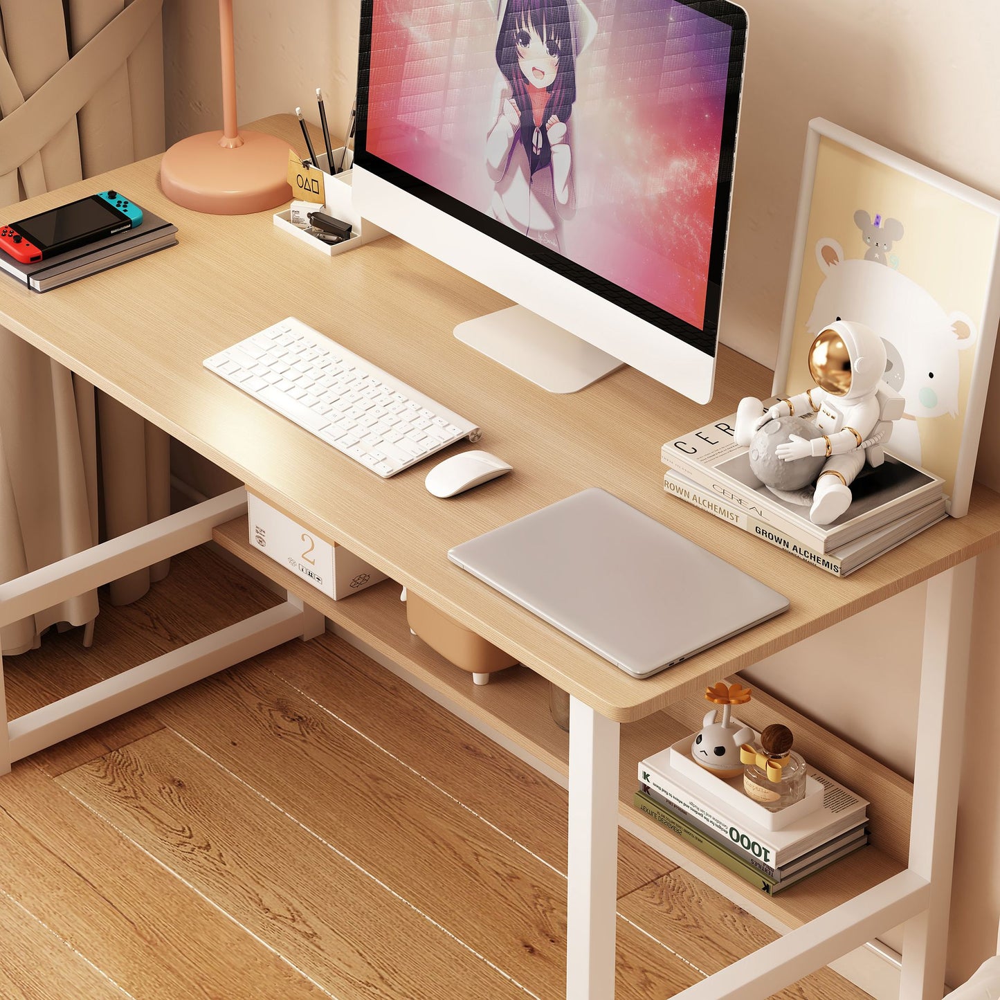 Computer desk Desktop house Simple desk bedroom desk desk Student home study desk,Home Office Computer Desk with Bookshelf, Wood Computer Desk with Storage Shelves Modern Laptop Table