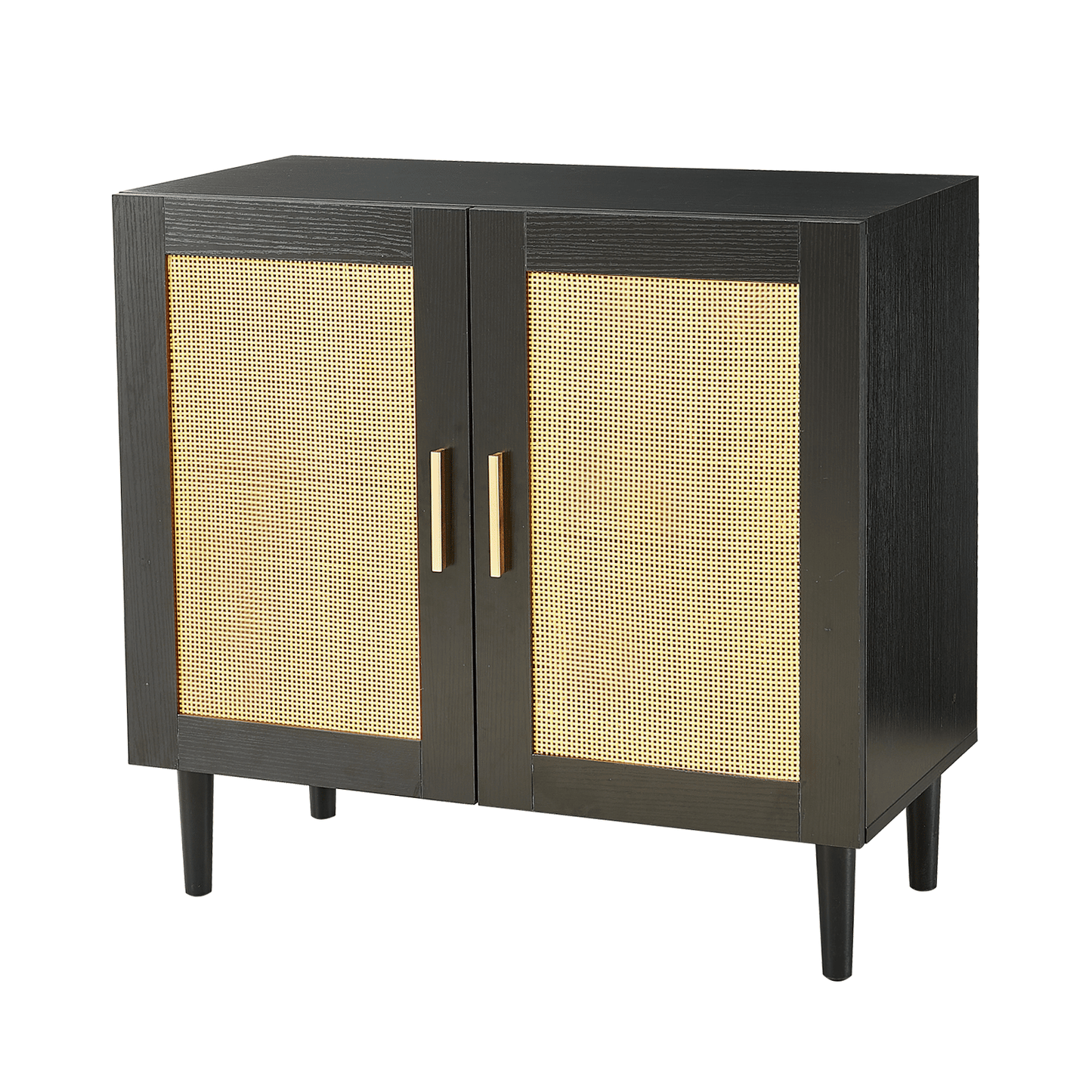 Rattan Side panel buffet cabinet with adjustable shelves, modern console for home