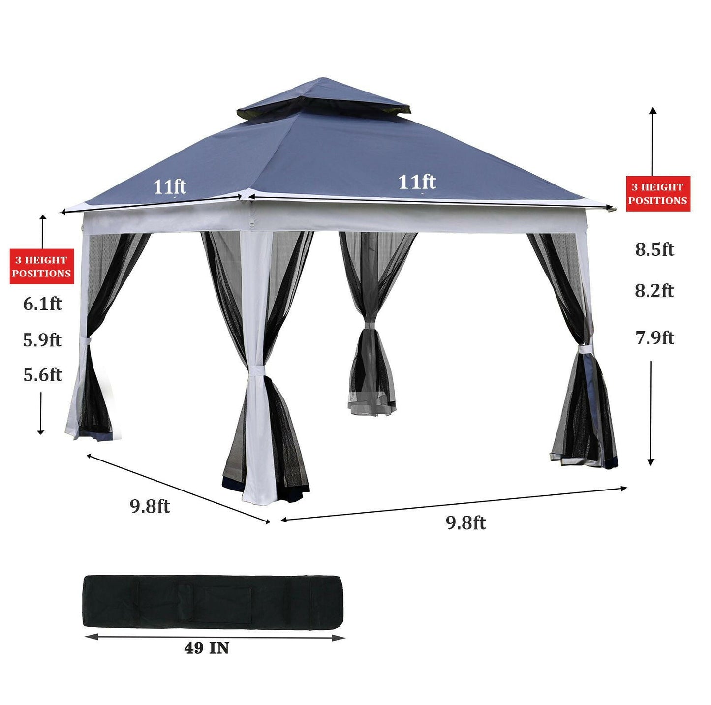 Outdoor 11x 11Ft Pop Up Gazebo Canopy With Removable Zipper Netting,2-Tier Soft Top Event Tent,Suitable For Patio Backyard Garden Camping Area.