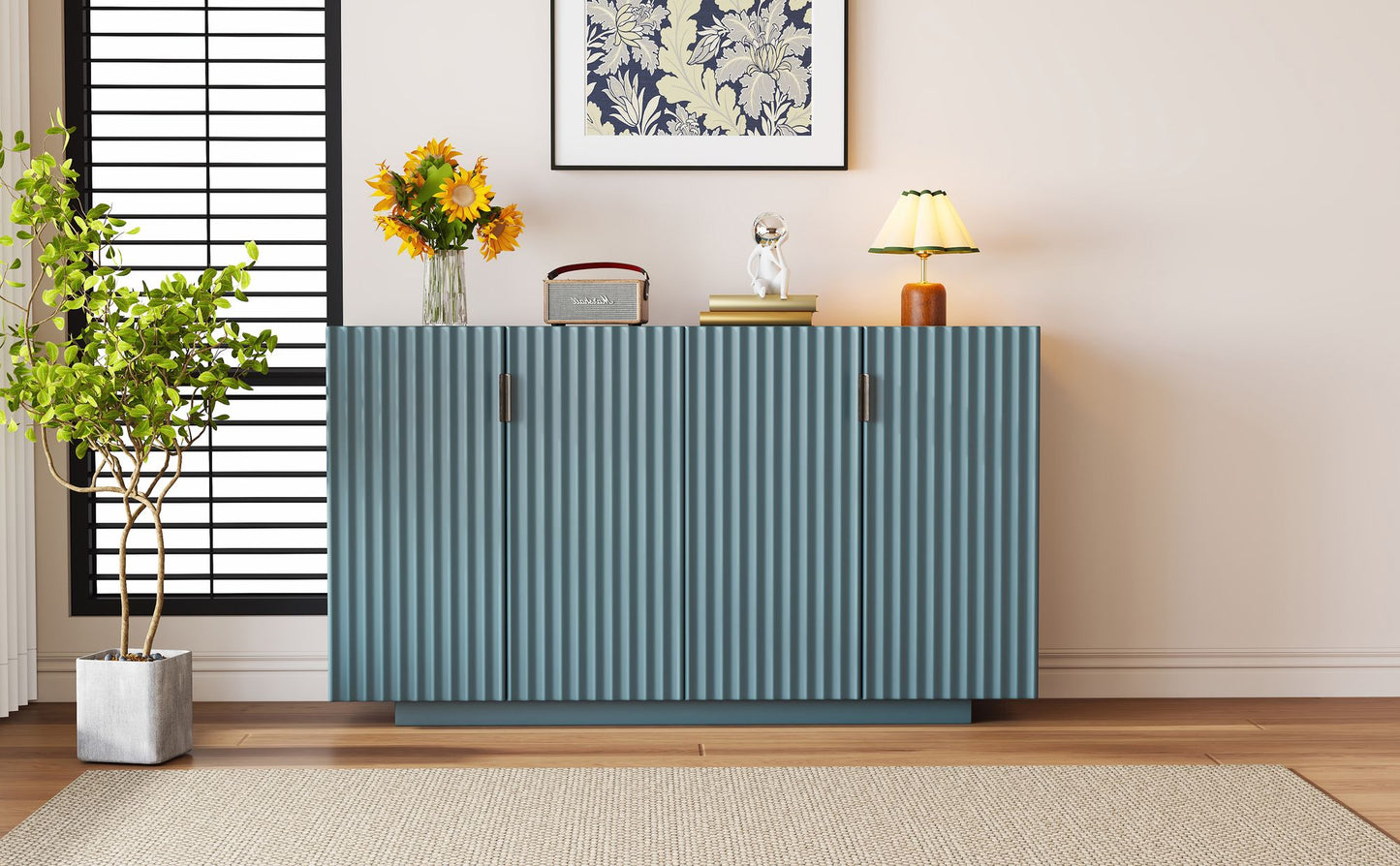 TREXM 4 Doors Storage Sideboard with Adjustable Shelves and Retro Copper Handles for Home, ANTIQUE BLUE