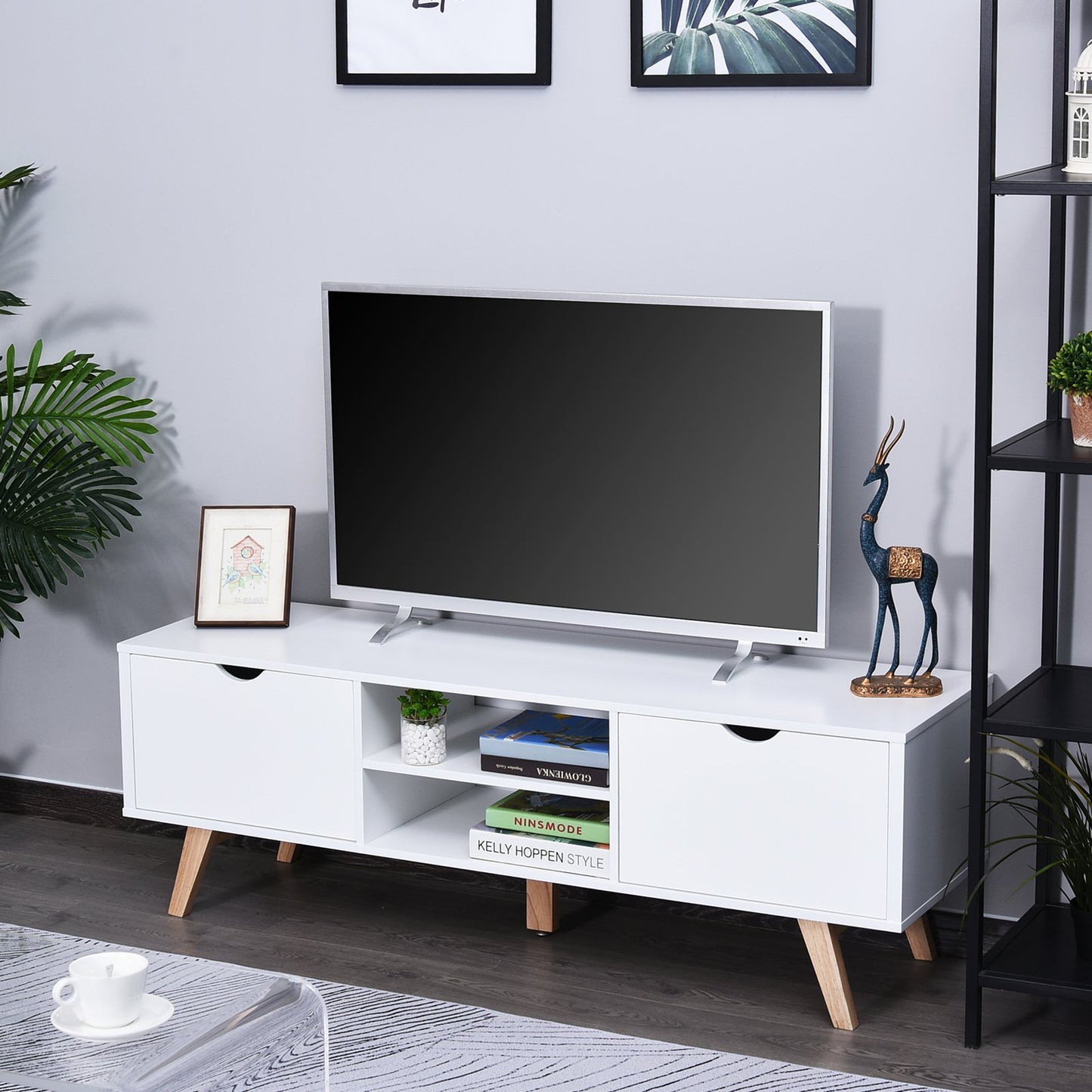 HOMCOM TV Stand Shelf Media Entertainment Center Modern Living Room