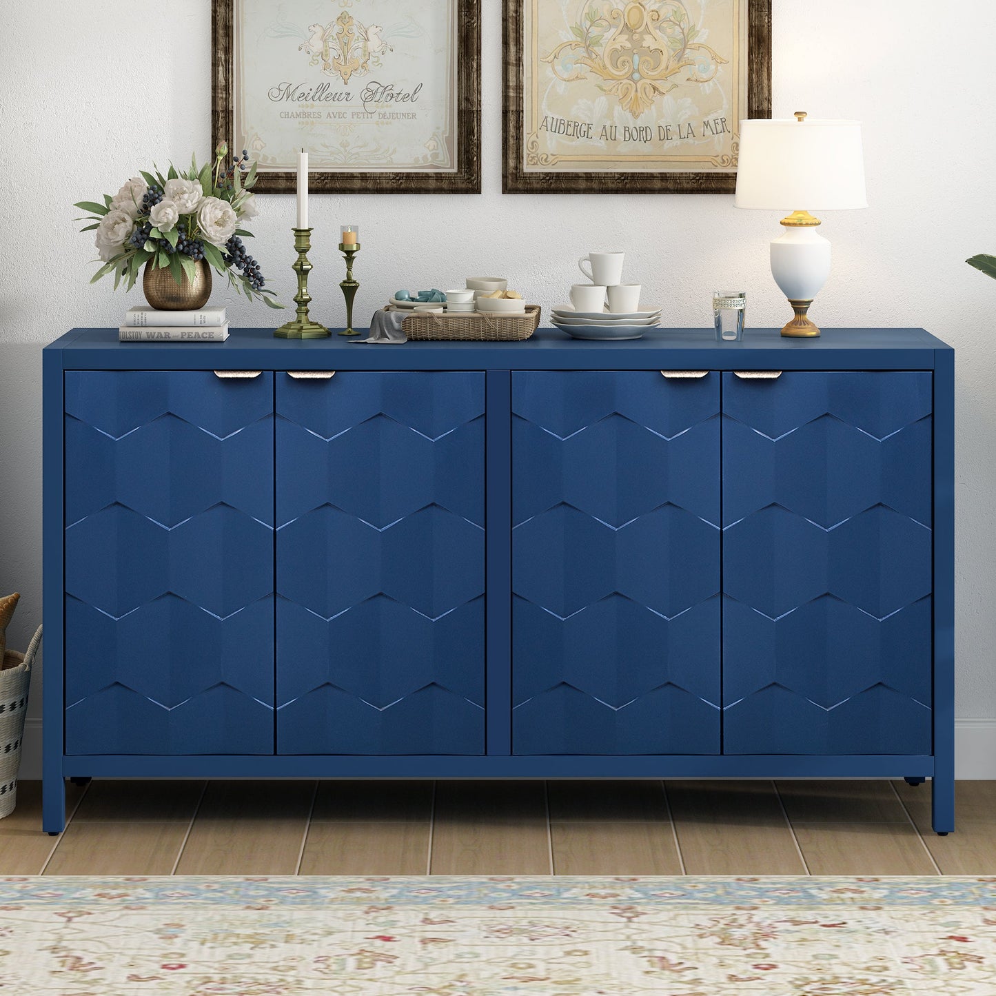 Luxurious Four-Door Sideboard with Honeycomb Patterned Doors, Offering