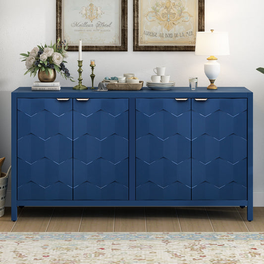 Luxurious Four-Door Sideboard with Honeycomb Patterned Doors, Offering