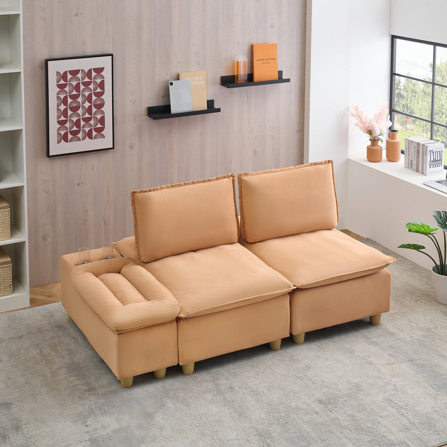 74-inch fashionable and minimalist double-seater pumpkin-colored