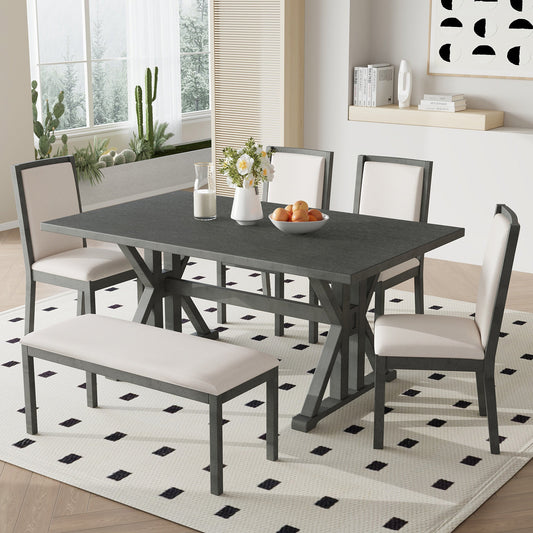 Farmhouse Classical 6-Piece Dining Table Set with Trestle Legs,Kitchen