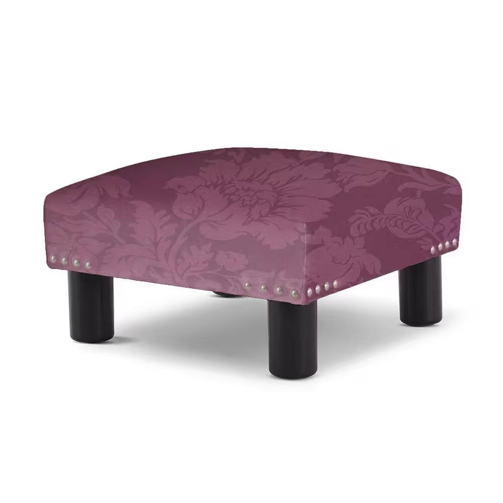 Jules 16 In. Purple Floral Polyester Sateen Jacquard Sq. Accent Footstool Ottoman.