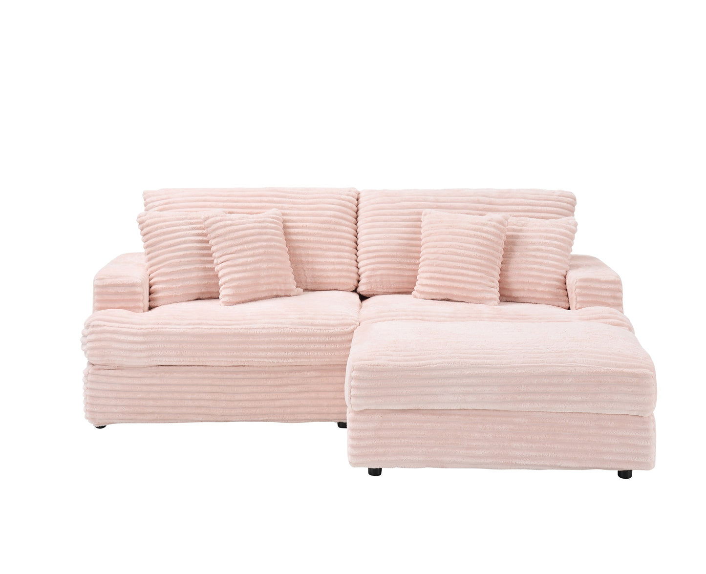 82 inches pink corduroy sofa, storage feet +4 throw pillows, pink