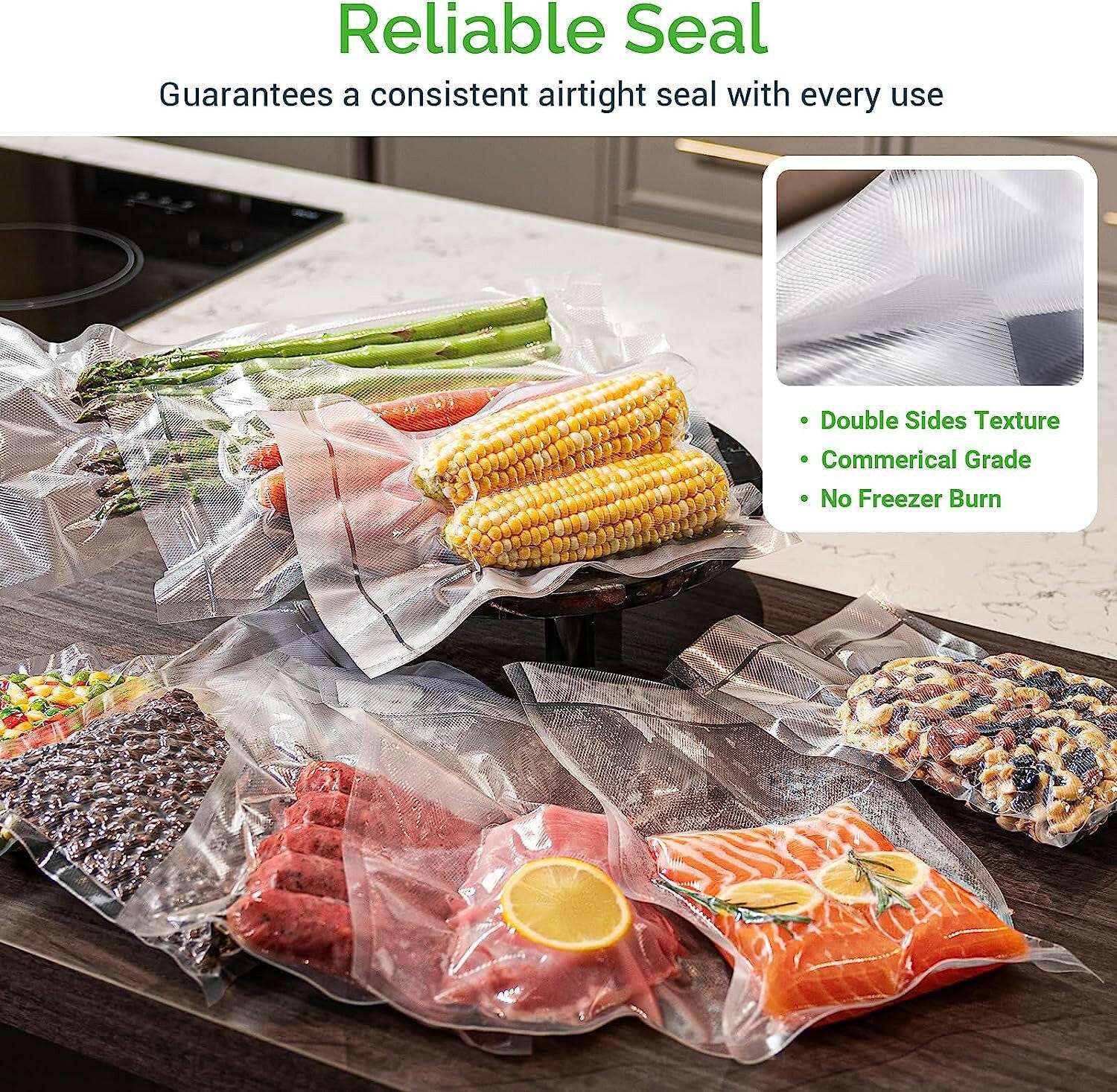 Vacuum Sealer Rolls, 2 Packs 8" X 50' Food Vacuum Sealer Bags Rolls Work with All Brand Food Sealer Machine.