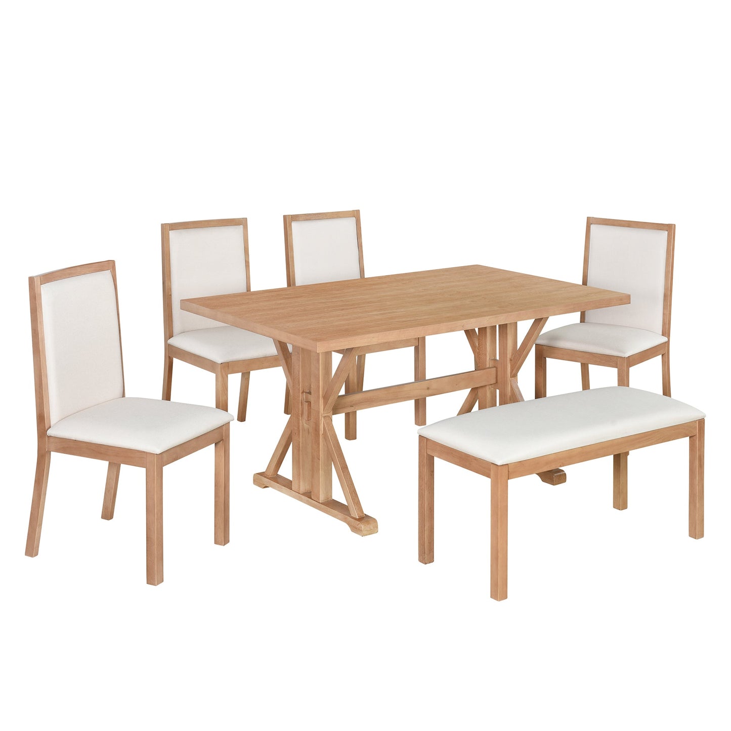 Farmhouse Classical 6-Piece Dining Table Set with Trestle Legs,Kitchen