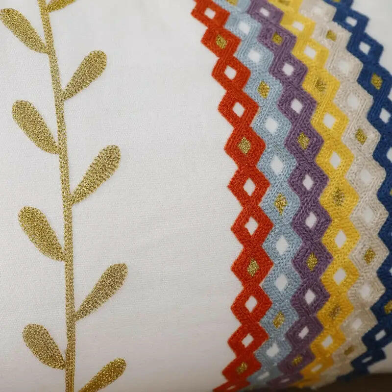 Embroidered Cotton  Fringed Pillowcase.