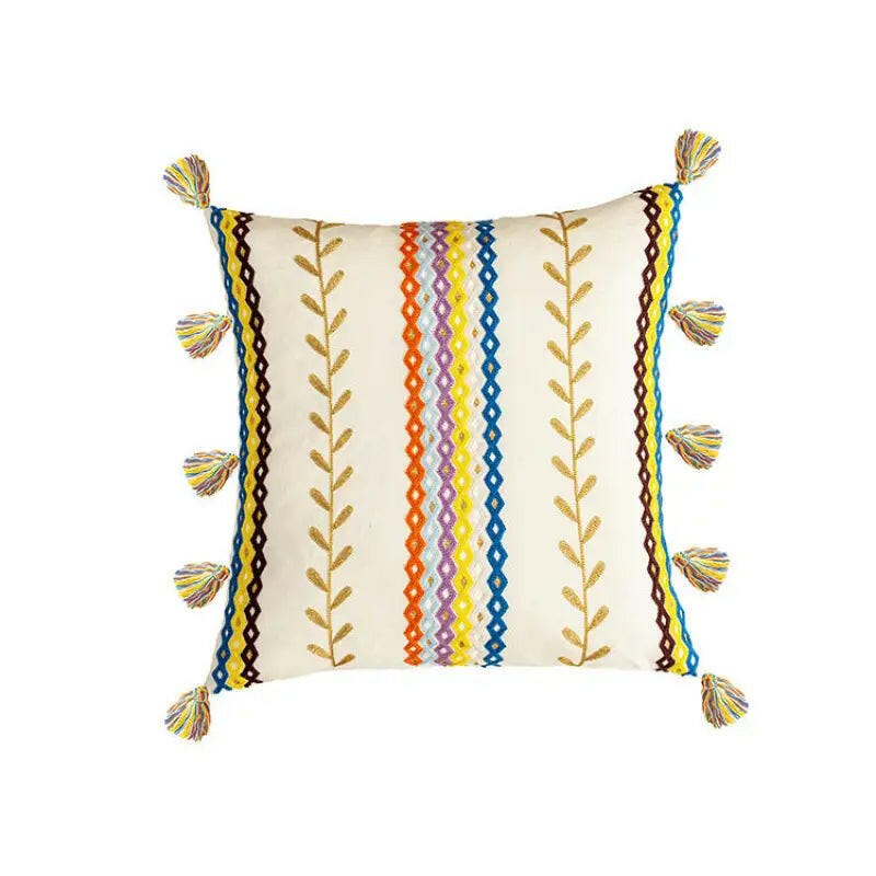 Embroidered Cotton  Fringed Pillowcase.