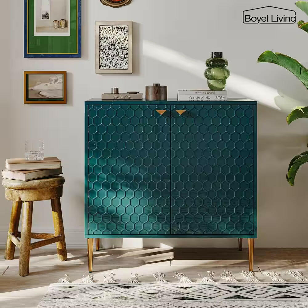 Green 32 In. H Modern Accent Cabinet with 2-Door and Adjustable Shelves.