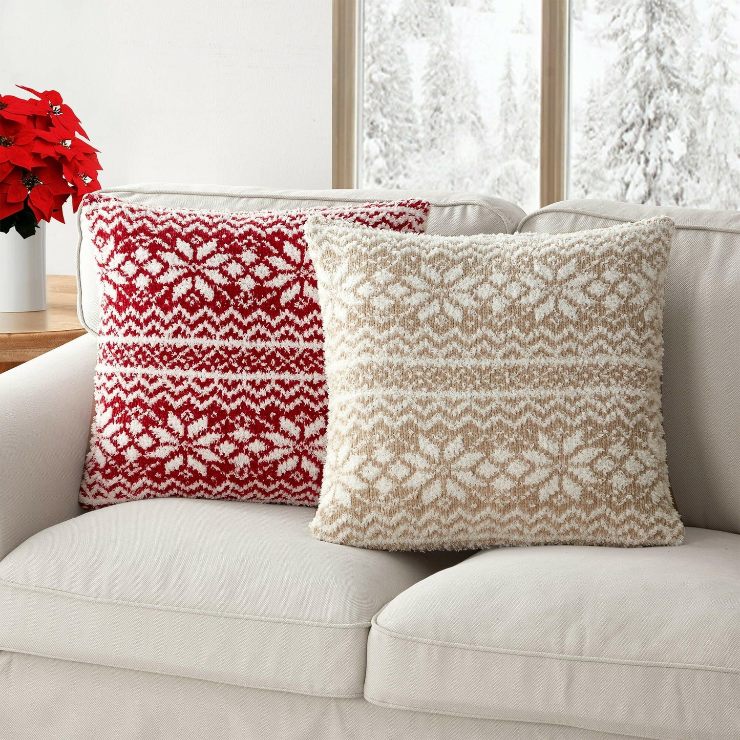 Christmas Snowflake Square Decorative Pillow Cover.