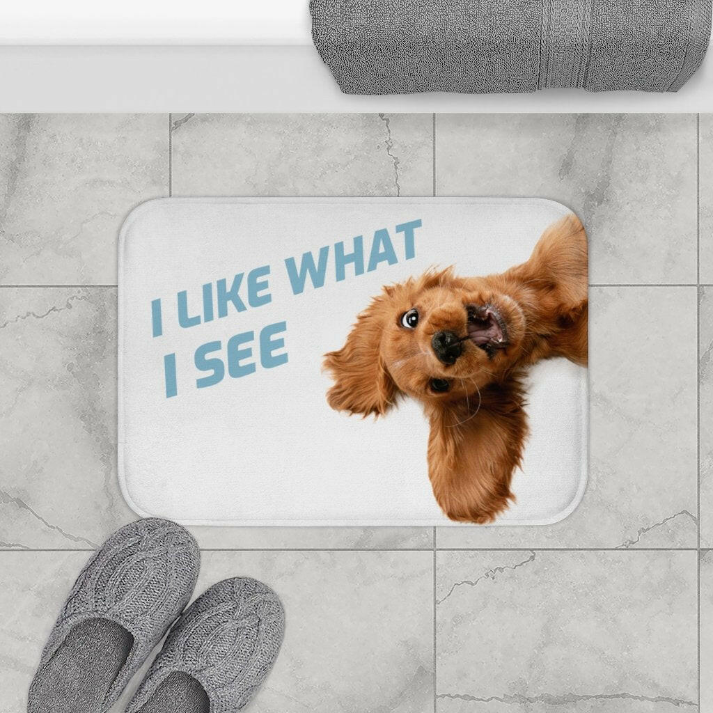 Funny Dog Looking Up Bath Mat.