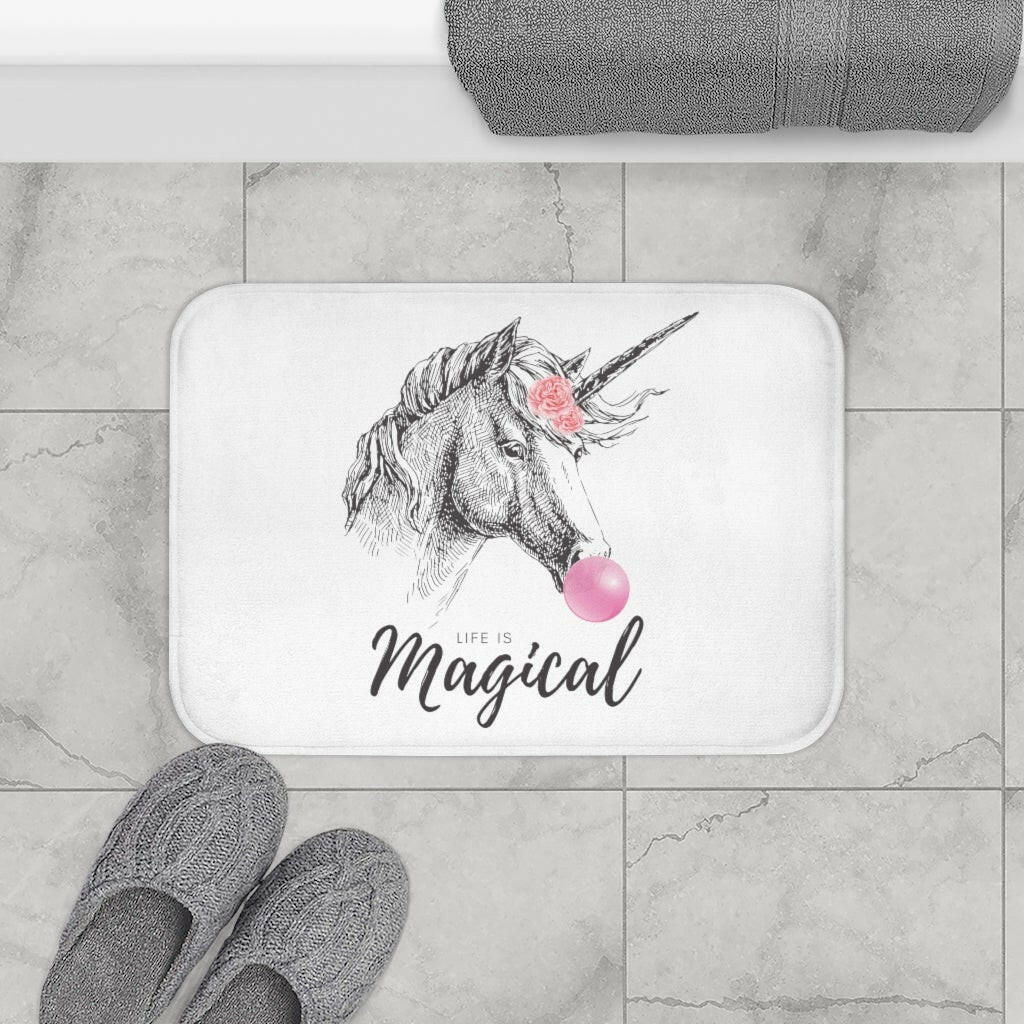 Unicorn Bubble Gum Life is Magical Bath Mat.