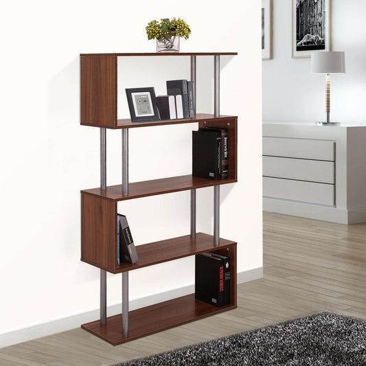 HOMCOM Wooden Bookcase S Shape Storage Display Unit 4 Shelf Home.