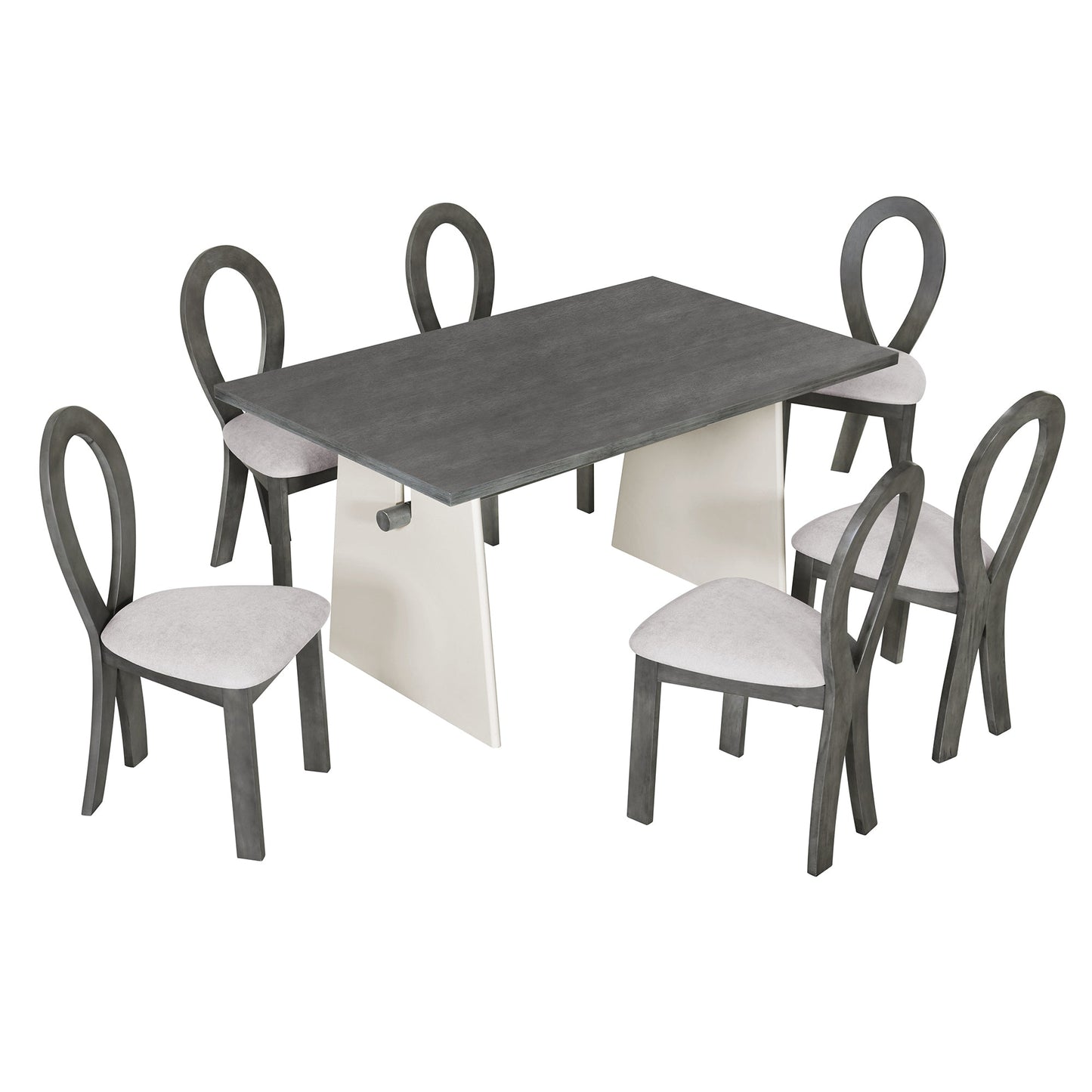 Modern 7-Piece Dining Table Set with Trestle Dining Table and 6