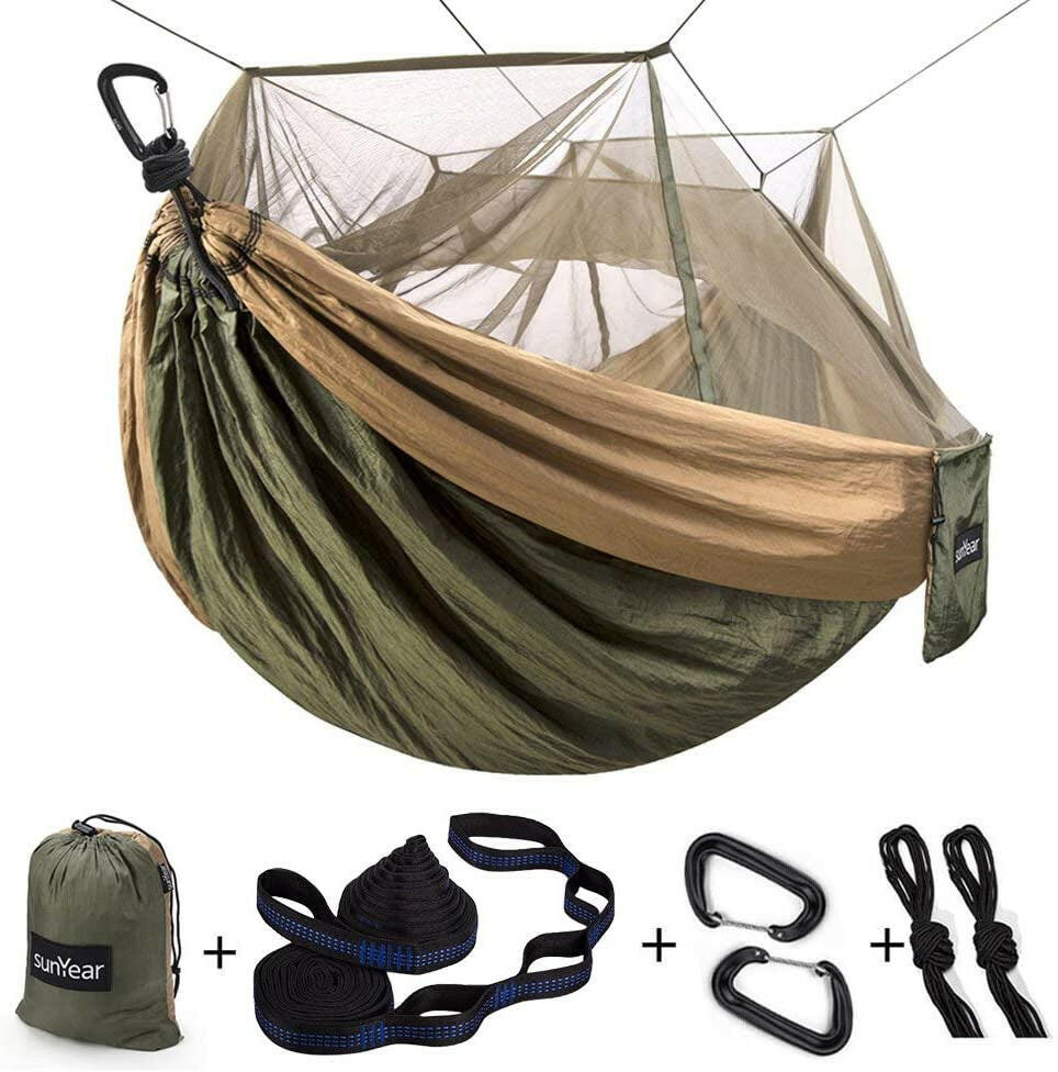 Camping Hammock, Portable Double Hammock with Net, 2 Person Hammock Tent with 2 * 10Ft Straps, Best for Outdoor Hiking Survival Travel.