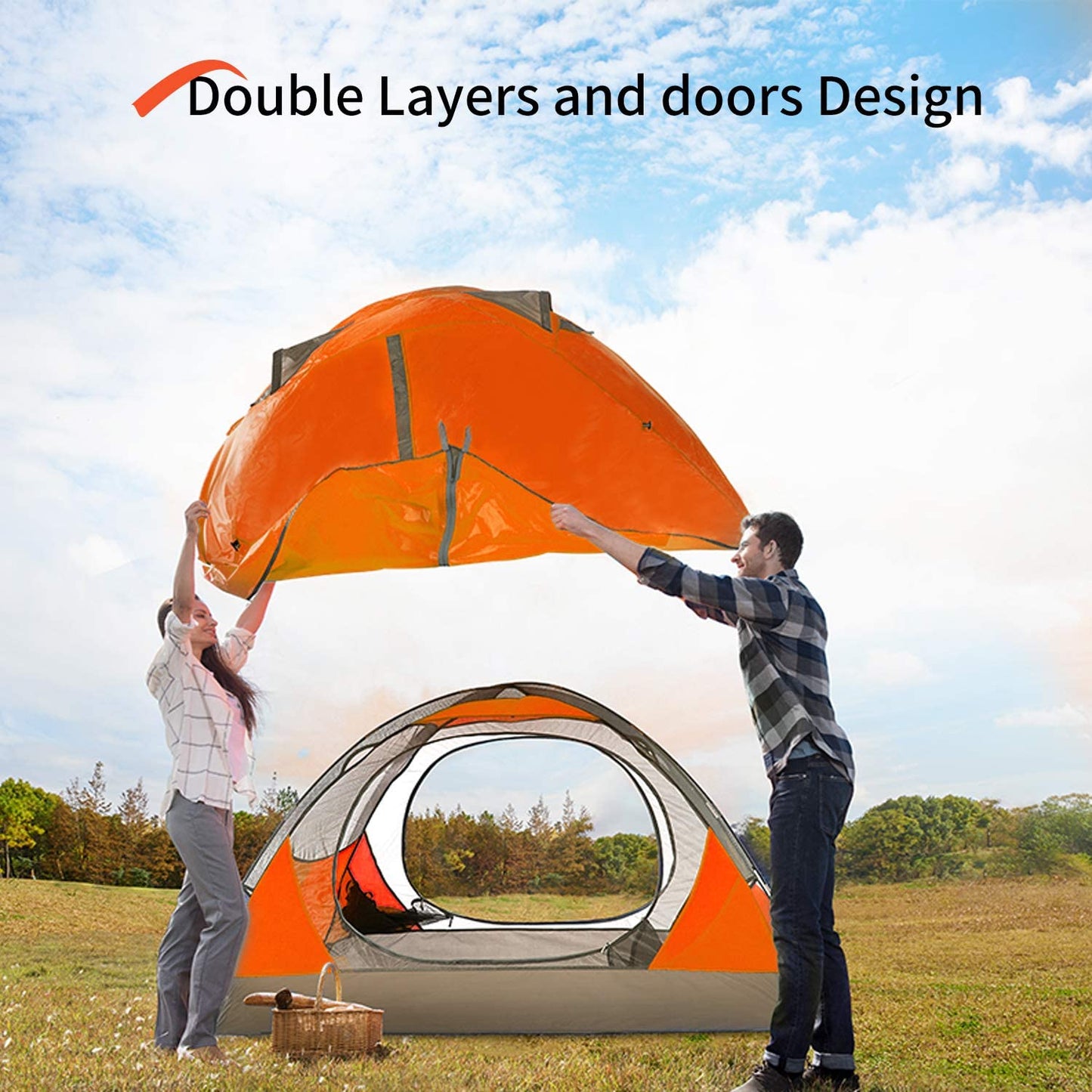 2/4 Person Camping Tent Lightweight Backpacking Tent Waterproof Windproof Two Doors Easy Setup Double Layer Outdoor Tents for Family Camping Hunting Hiking Mountaineering Travel.