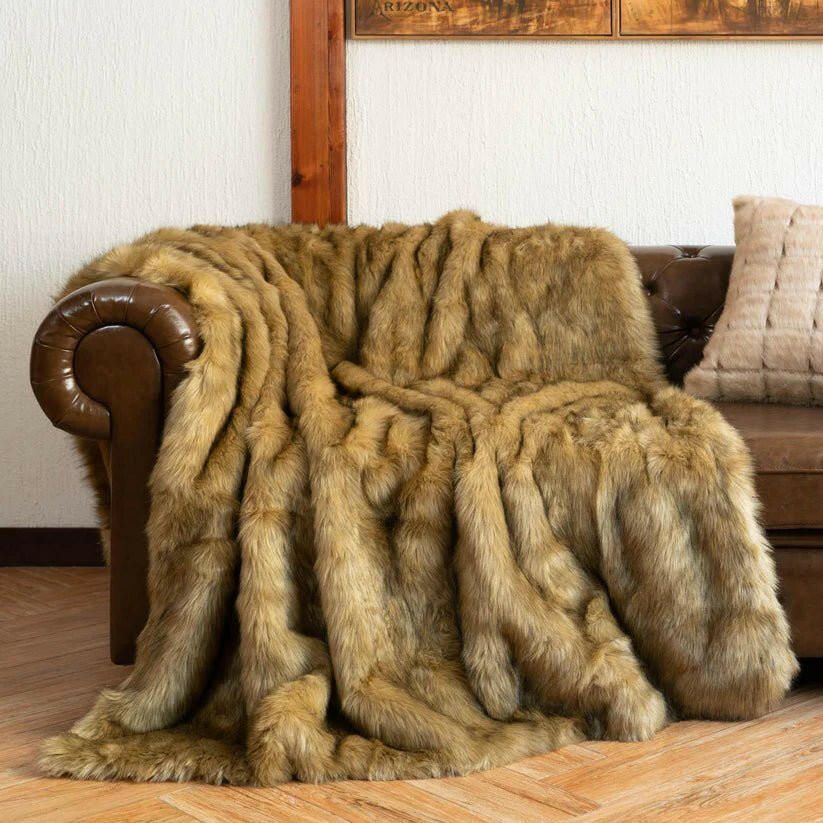 Faux Fur Ocher Blanket.