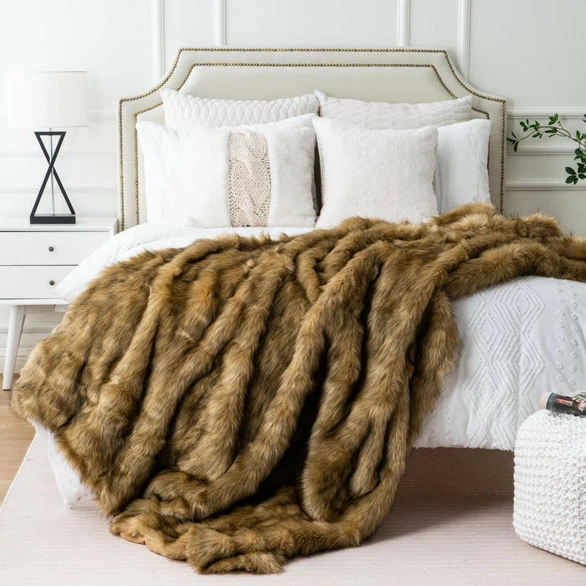 Faux Fur Ocher Blanket.