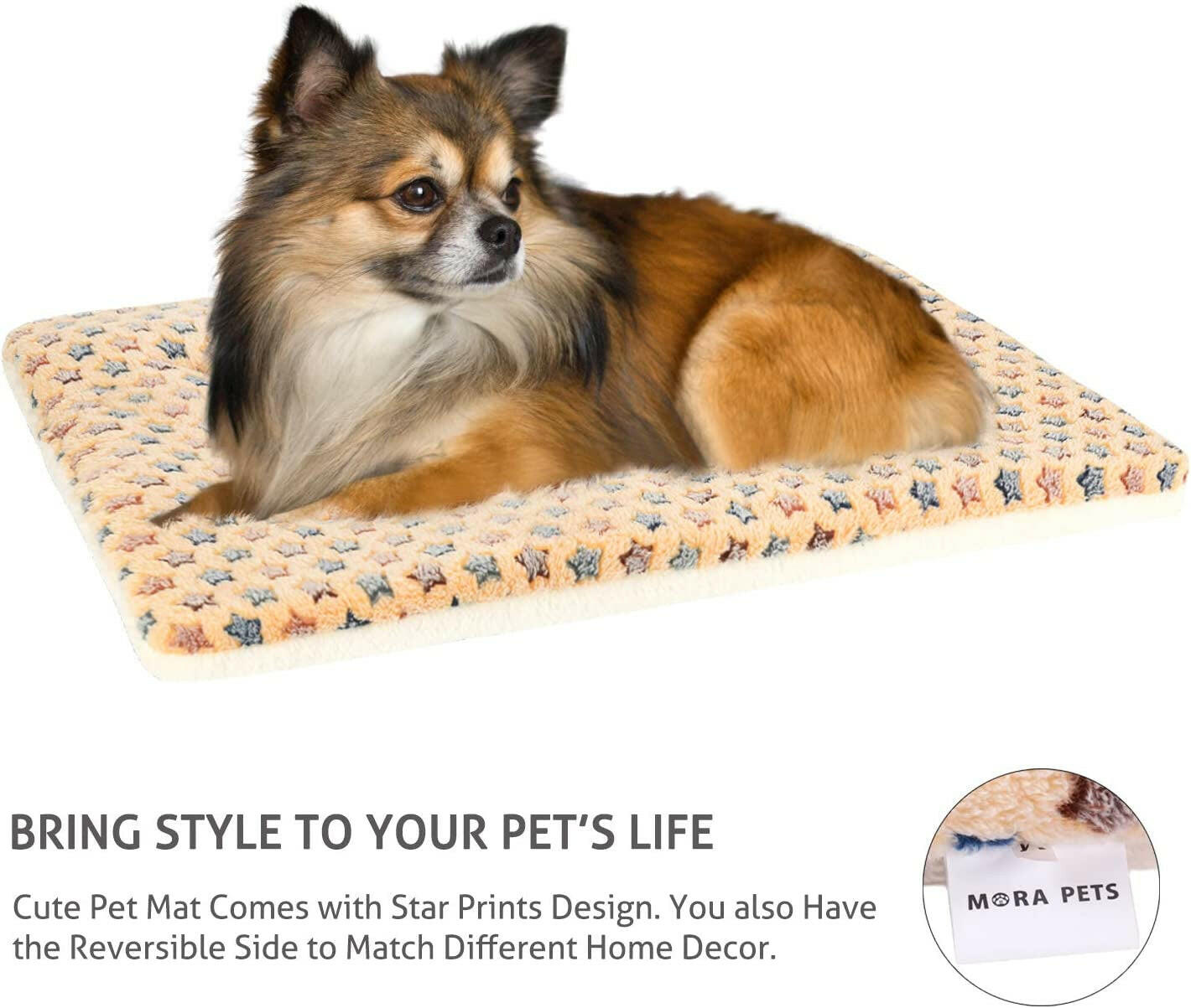 Dog Bed Crate Pad Ultra Soft Pet Bed with Cute Star Print Washable Crate Mat for Large Medium Small Dogs Reversible Fleece Dog Crate Kennel Mat Cat Bed Liner 21 X 12 Inch Brown.