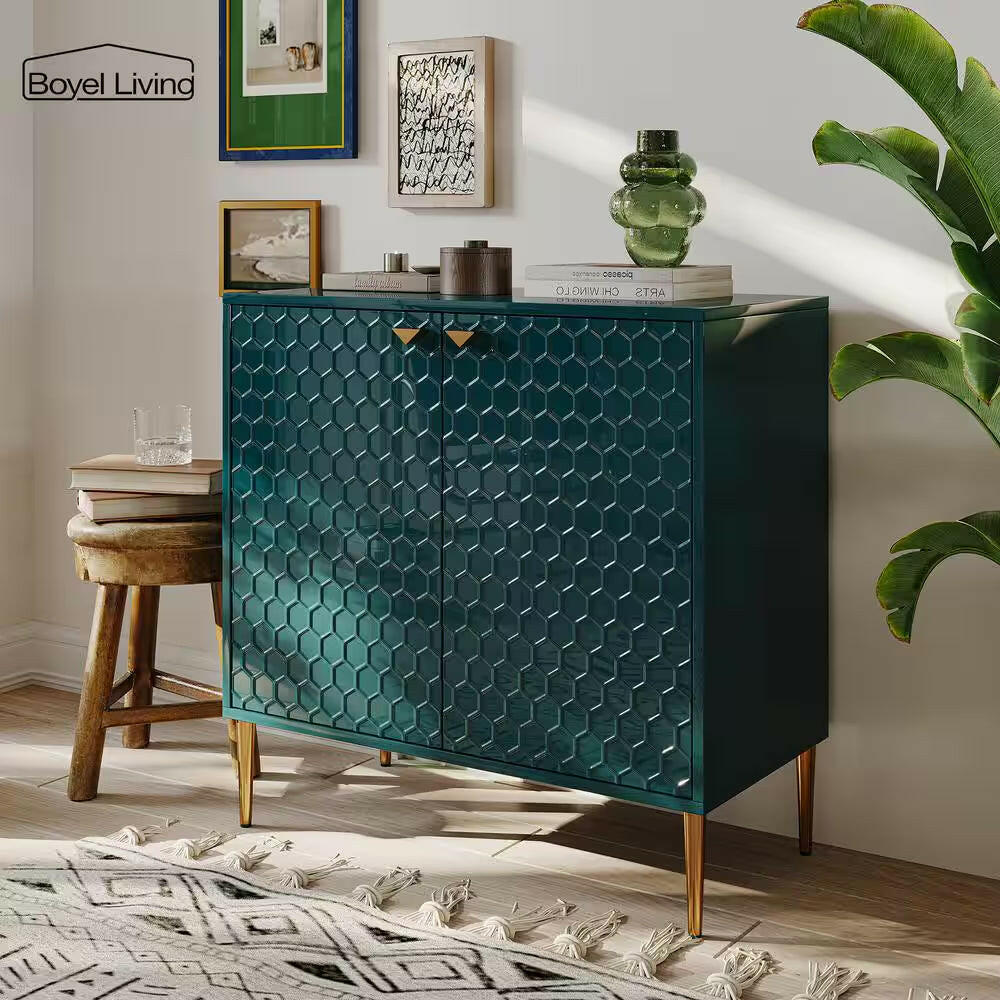 Green 32 In. H Modern Accent Cabinet with 2-Door and Adjustable Shelves.