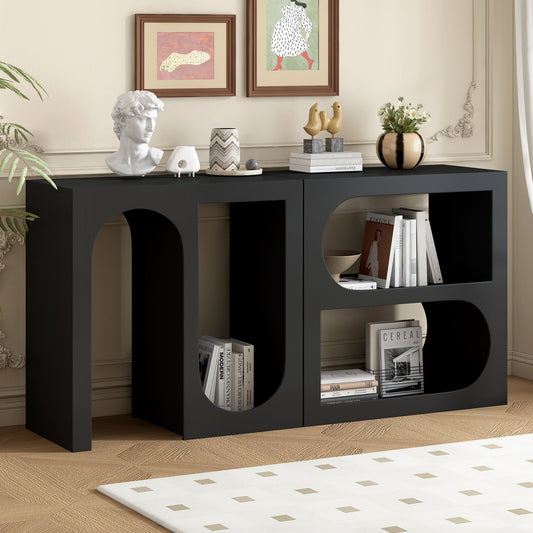 Modular Entryway Console Table with Rectangular Exterior and Curved