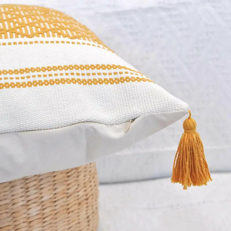 Woven Jacquard Tassel Cushion Cover.