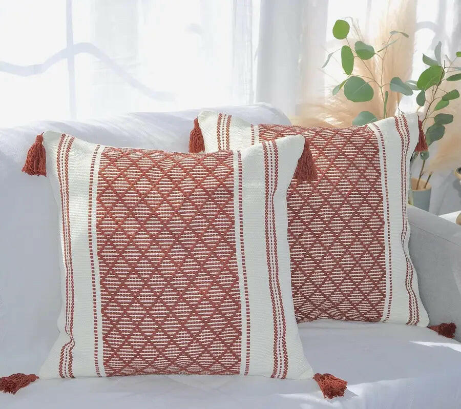 Woven Jacquard Tassel Cushion Cover.