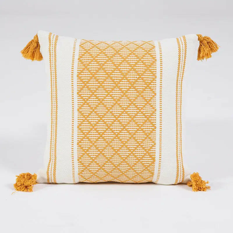 Woven Jacquard Tassel Cushion Cover.