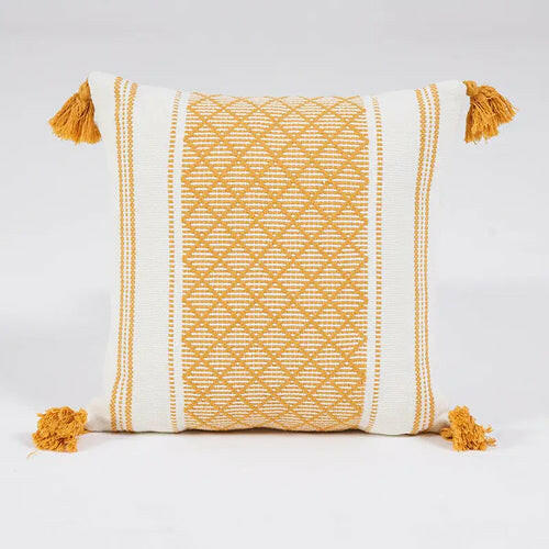 Woven Jacquard Tassel Cushion Cover.