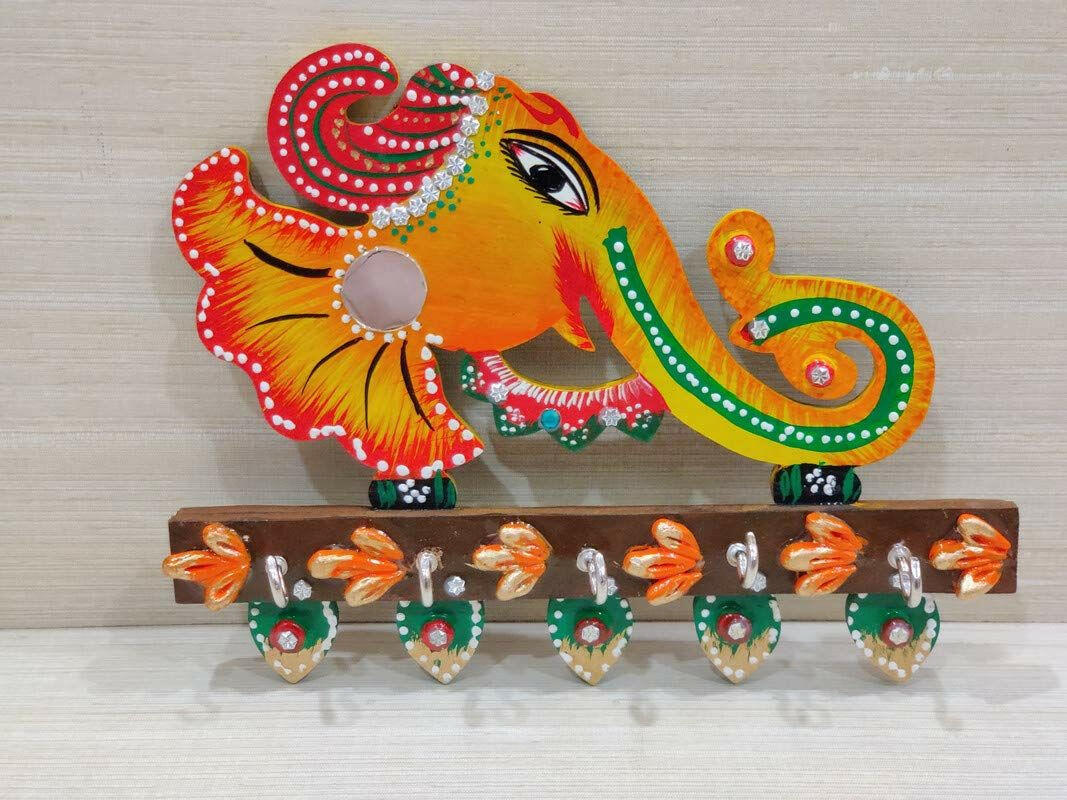 GiftNagri Ganesha Wooden Wall Hanging with Key Holder for Home.