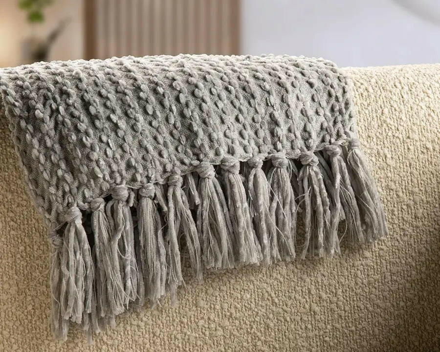 Grey Knitted Throw Blanket.