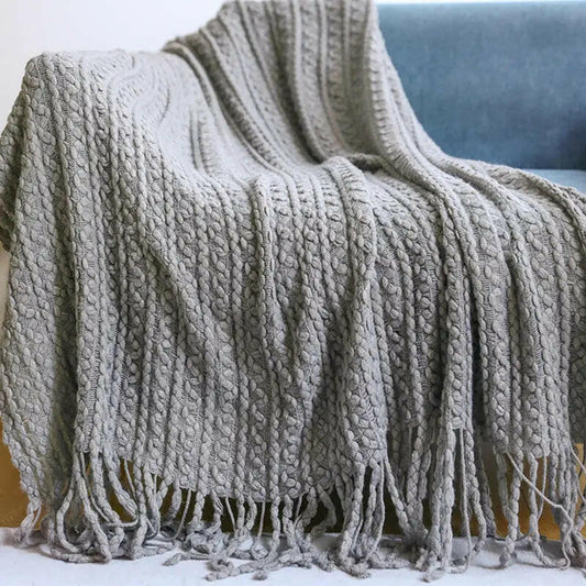 Grey Knitted Throw Blanket.