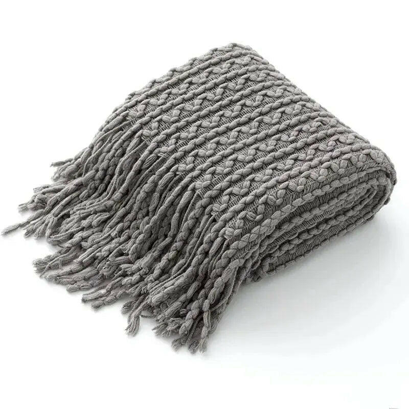 Grey Knitted Throw Blanket.