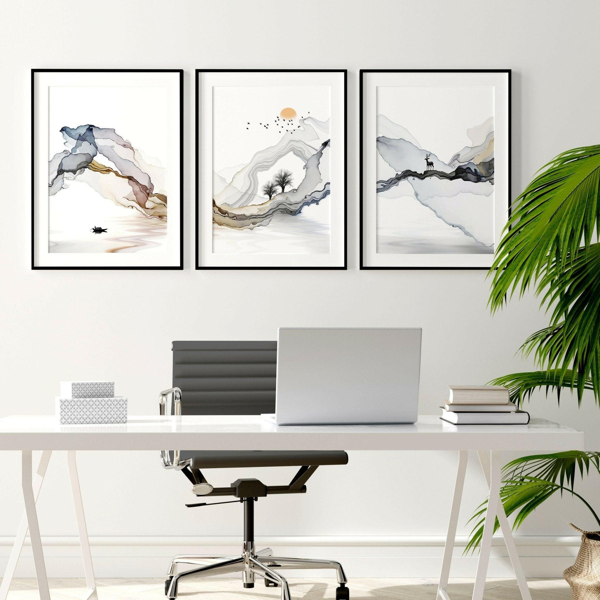 Home office wall decor | set of 3 framed wall art.