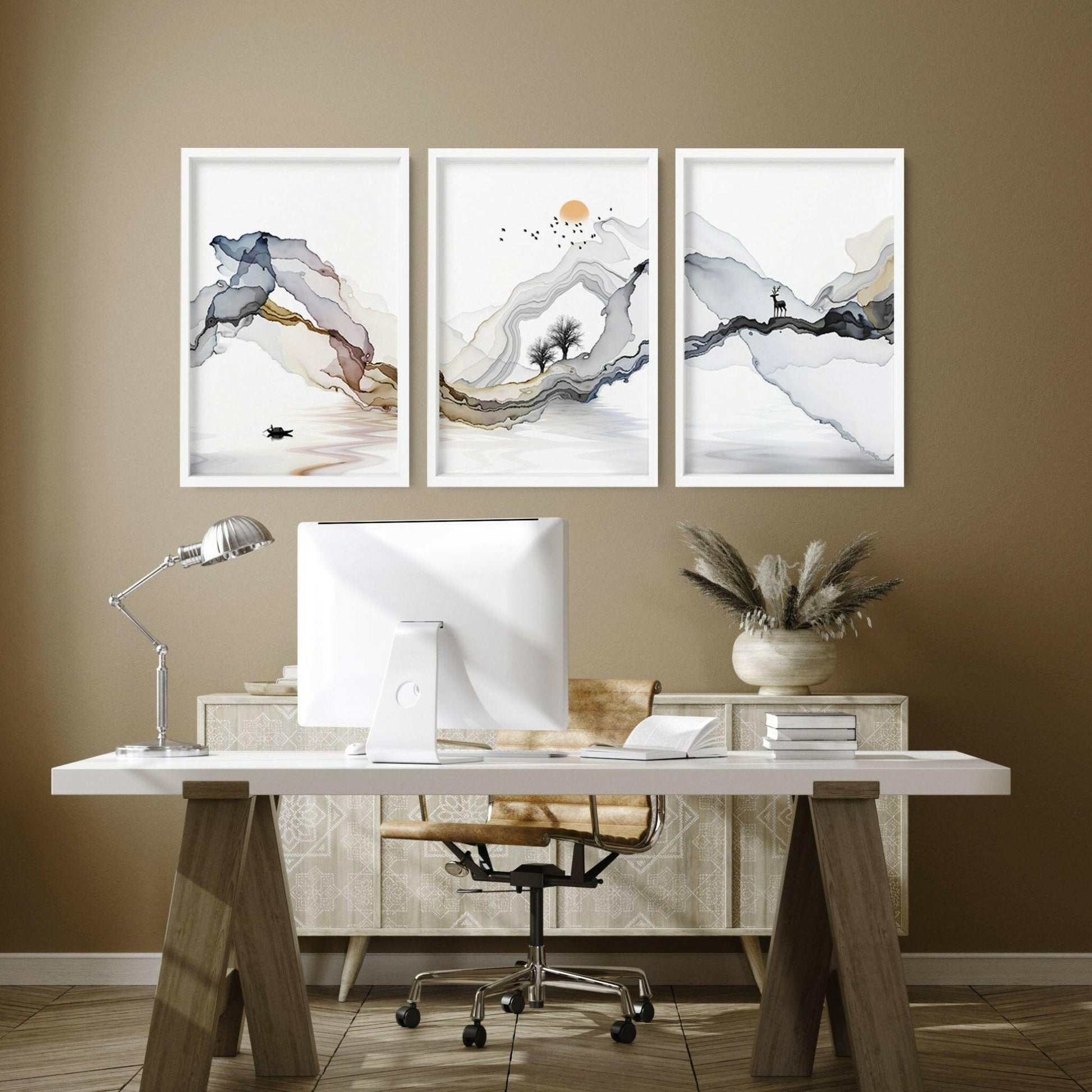 Home office wall decor | set of 3 framed wall art.