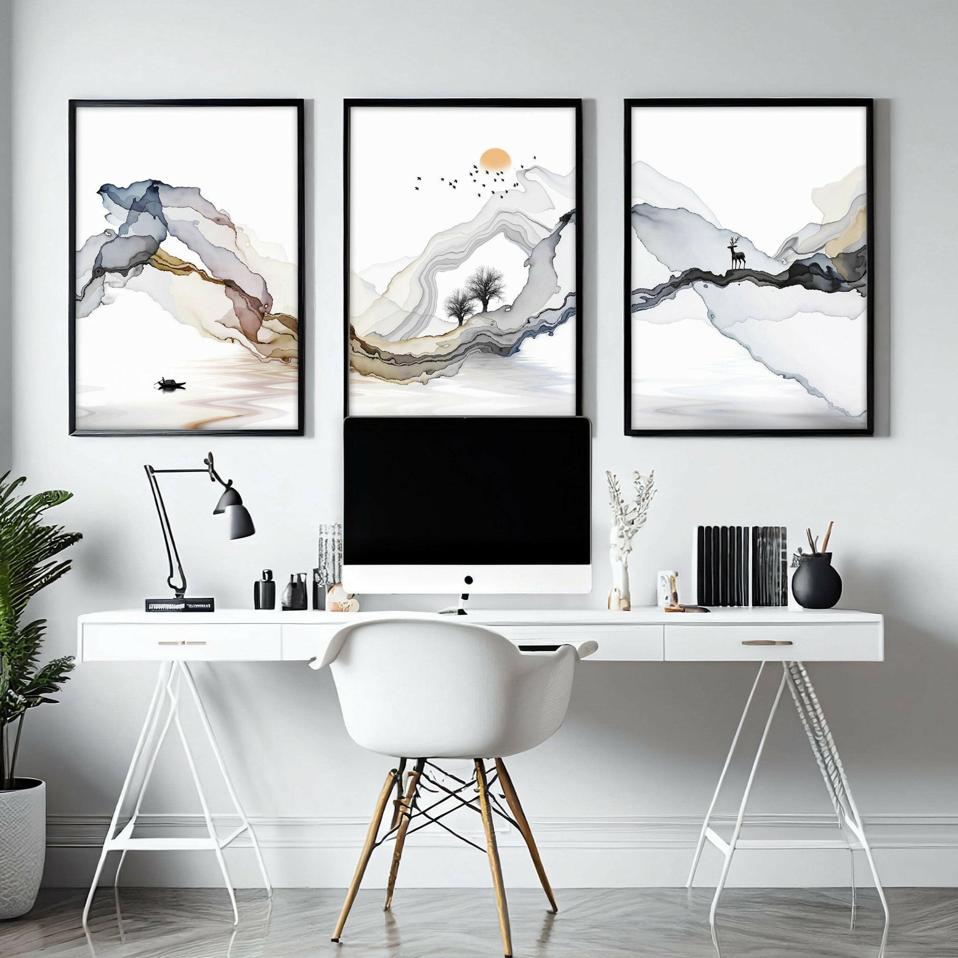 Home office wall decor | set of 3 framed wall art.