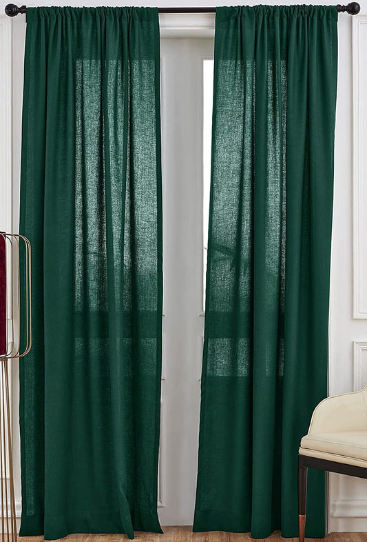 Dark Green - 100% Pure Linen Curtains | Cotton Linen Mix | Two Panels