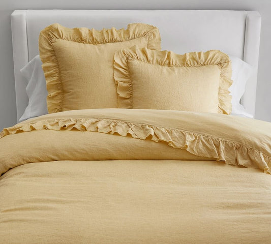 Yellow - 100% Pure Linen | Linen Cotton Mix | 3 Piece Ruffle Duvet