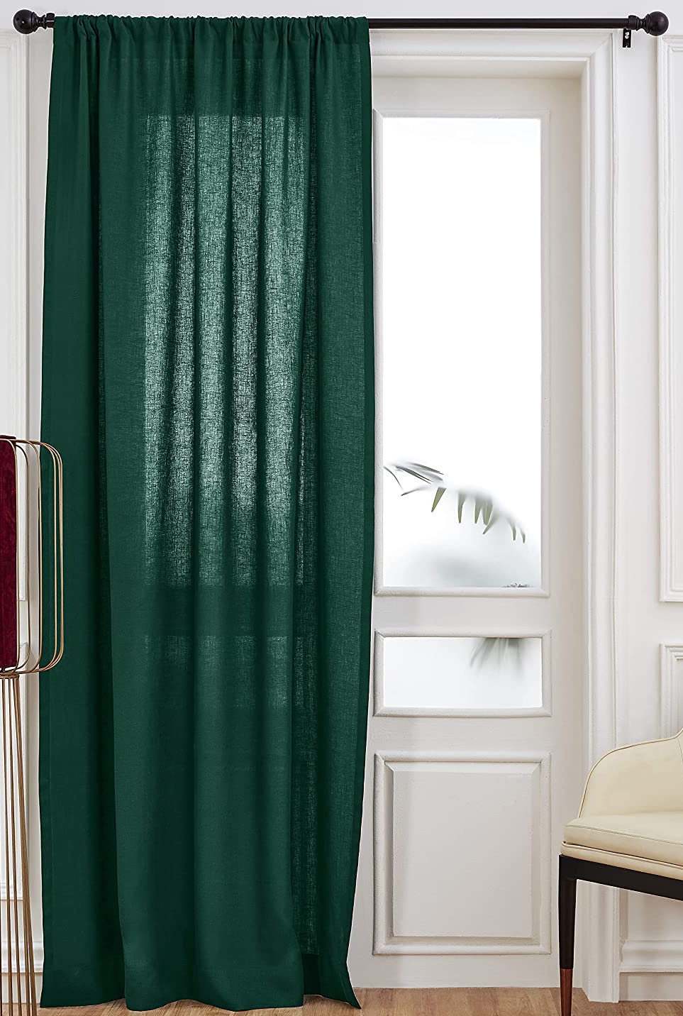 Dark Green - 100% Pure Linen Curtains | Cotton Linen Mix | Two Panels