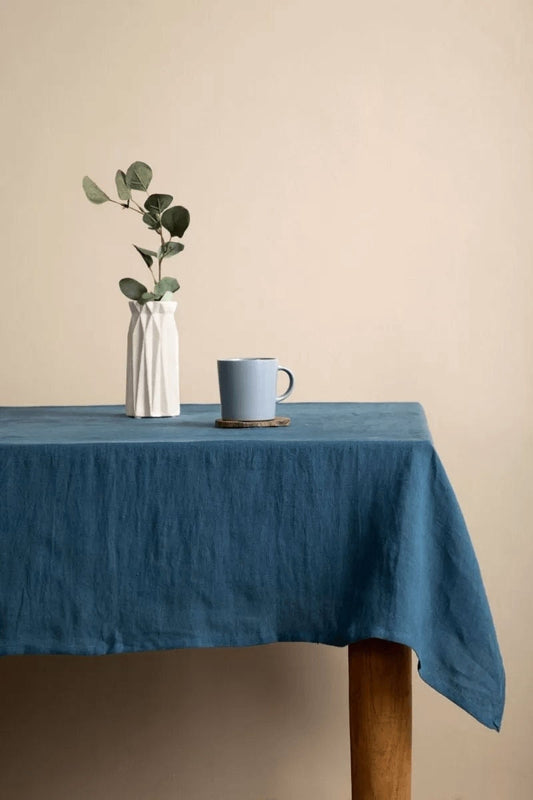 Peacock Blue Tablecloth | Pure Linen | Linen Cotton Mix | Soft |